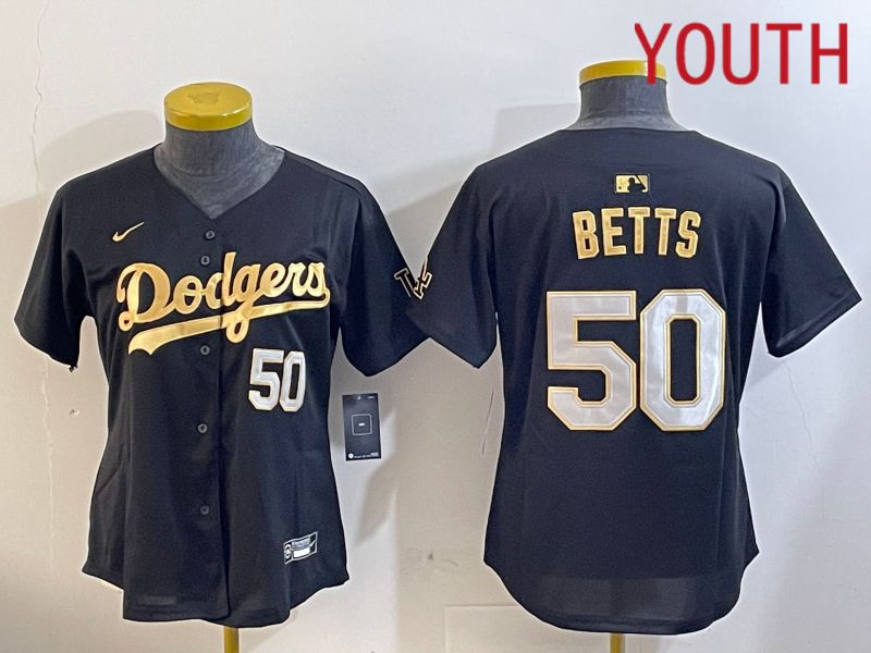 Youth Los Angeles Dodgers 50 Betts Black Gold Game 2024 Nike MLB Jersey style 1209